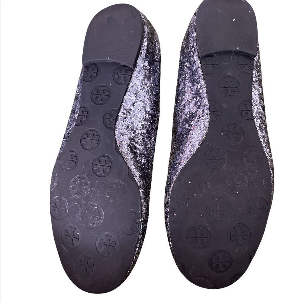 Tory Burch "Reva" Glitter Dark Blue Silver Flat - Picture 5 of 6